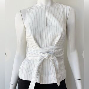 Vince Pencil Stripe Linen Blend Belted Shell Cream Gray 10 New! Retail $245